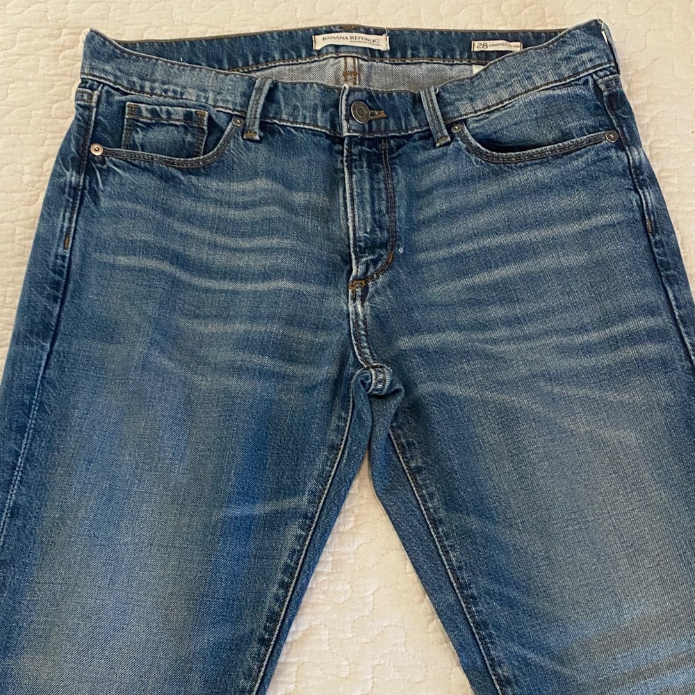 Banana Republic Faded Blue Denim Cropped Flare Jeans - Picture 6 of 8